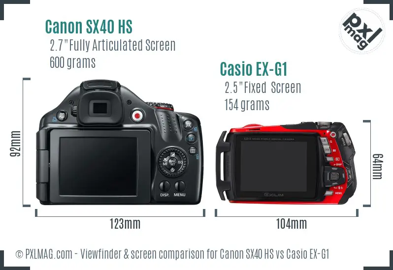 Canon SX40 HS vs Casio EX-G1 Screen and Viewfinder comparison Canon SX40 HS vs Casio EX-G1 Screen and Viewfinder comparison