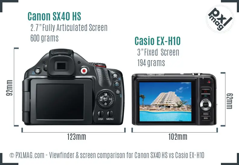 Canon SX40 HS vs Casio EX-H10 Screen and Viewfinder comparison
