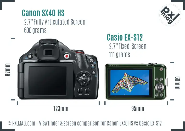 Canon SX40 HS vs Casio EX-S12 Screen and Viewfinder comparison