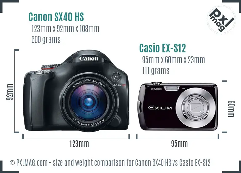 Canon SX40 HS vs Casio EX-S12 size comparison