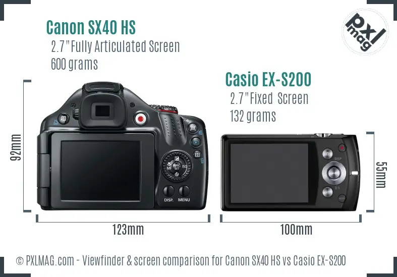 Canon SX40 HS vs Casio EX-S200 Screen and Viewfinder comparison