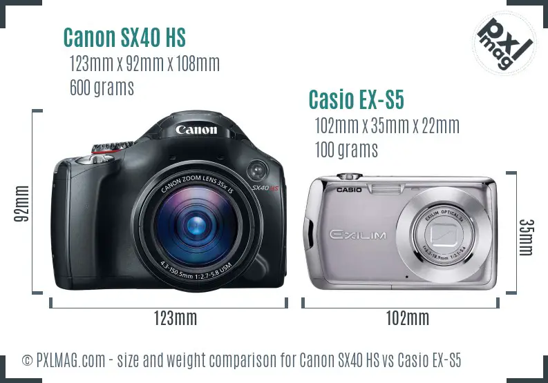 Canon SX40 HS vs Casio EX-S5 size comparison