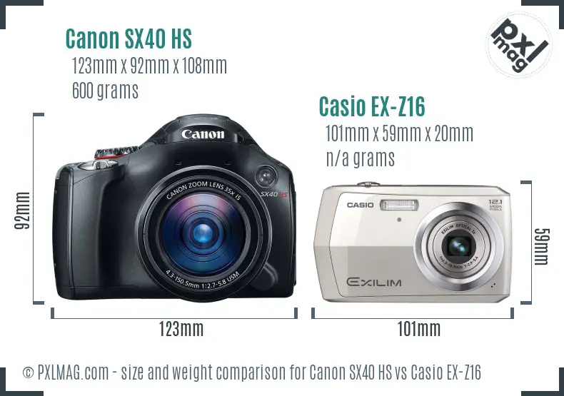 Canon SX40 HS vs Casio EX-Z16 size comparison