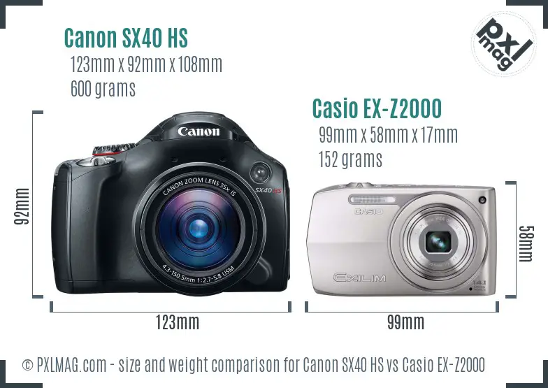 Canon SX40 HS vs Casio EX-Z2000 size comparison