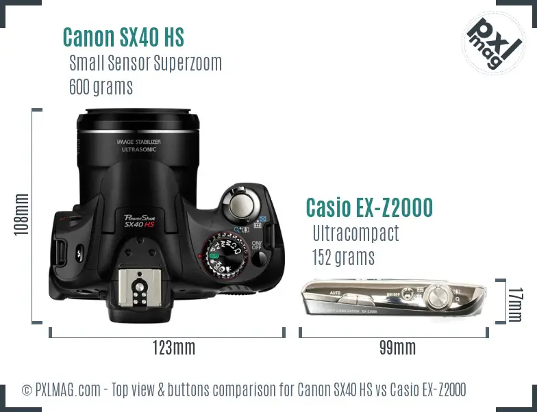 Canon SX40 HS vs Casio EX-Z2000 top view buttons comparison