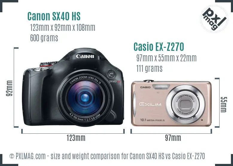 Canon SX40 HS vs Casio EX-Z270 size comparison