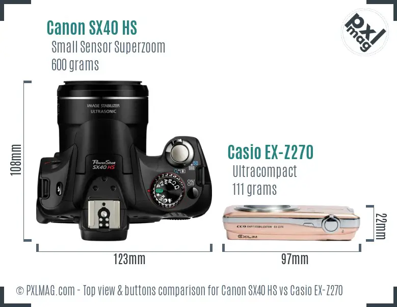 Canon SX40 HS vs Casio EX-Z270 top view buttons comparison