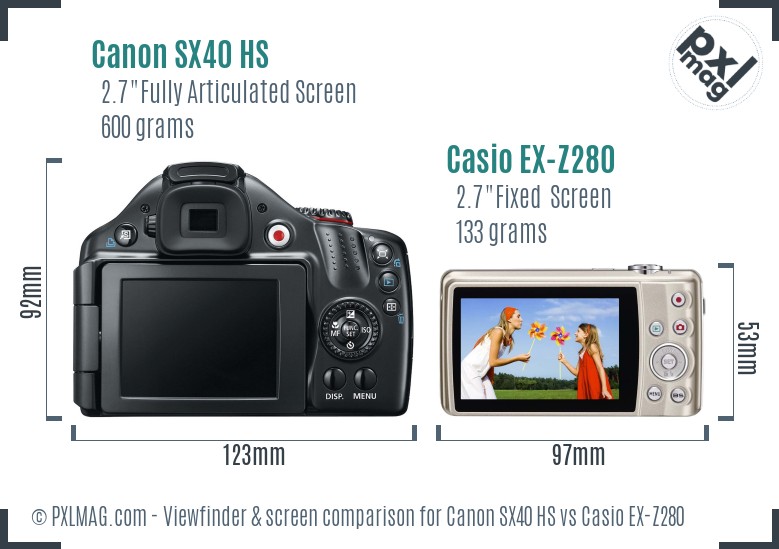 Canon SX40 HS vs Casio EX-Z280 Screen and Viewfinder comparison