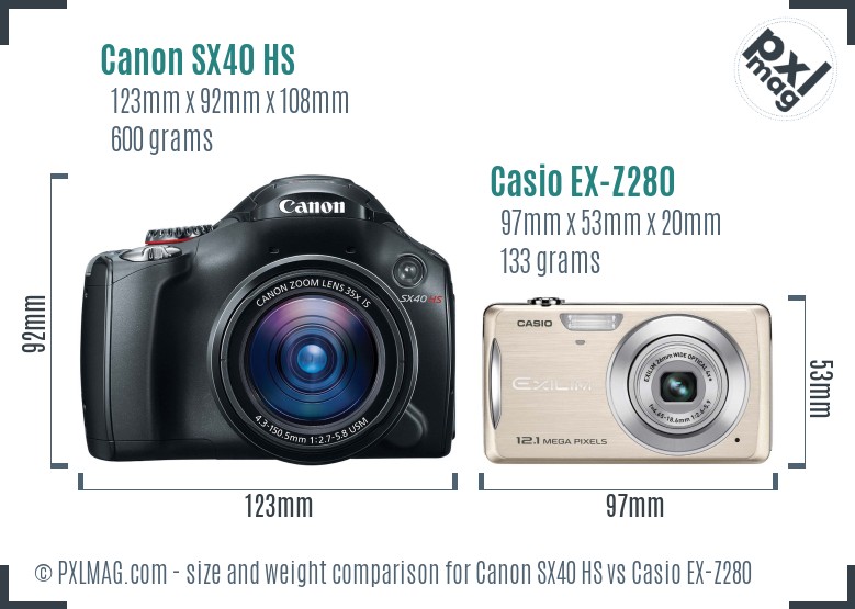 Canon SX40 HS vs Casio EX-Z280 size comparison