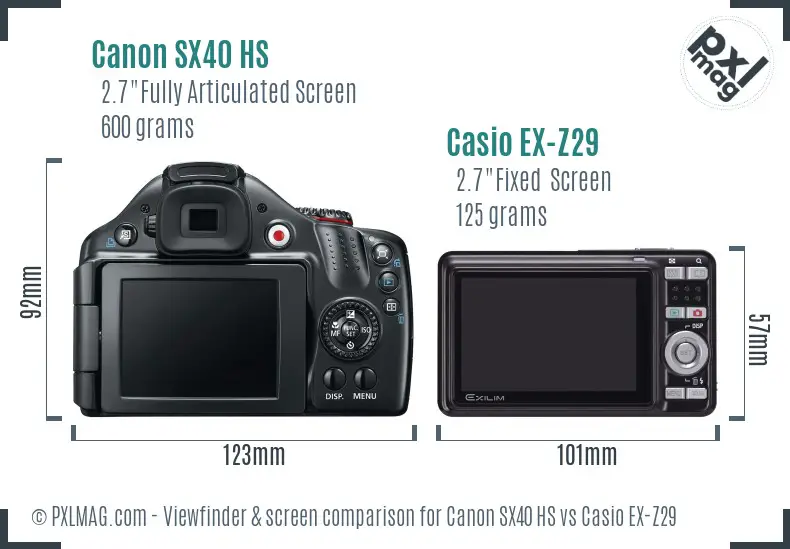 Canon SX40 HS vs Casio EX-Z29 Screen and Viewfinder comparison