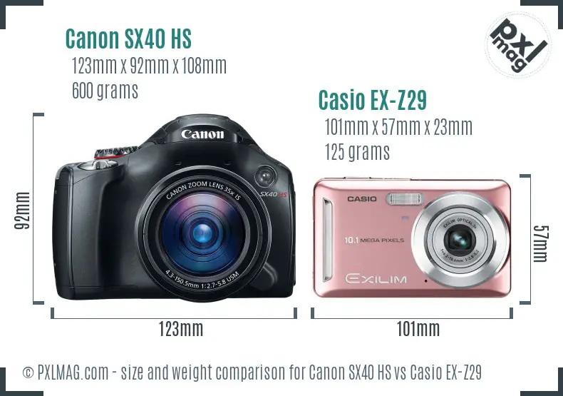 Canon SX40 HS vs Casio EX-Z29 size comparison