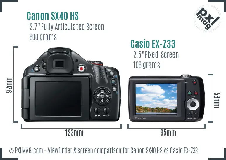 Canon SX40 HS vs Casio EX-Z33 Screen and Viewfinder comparison