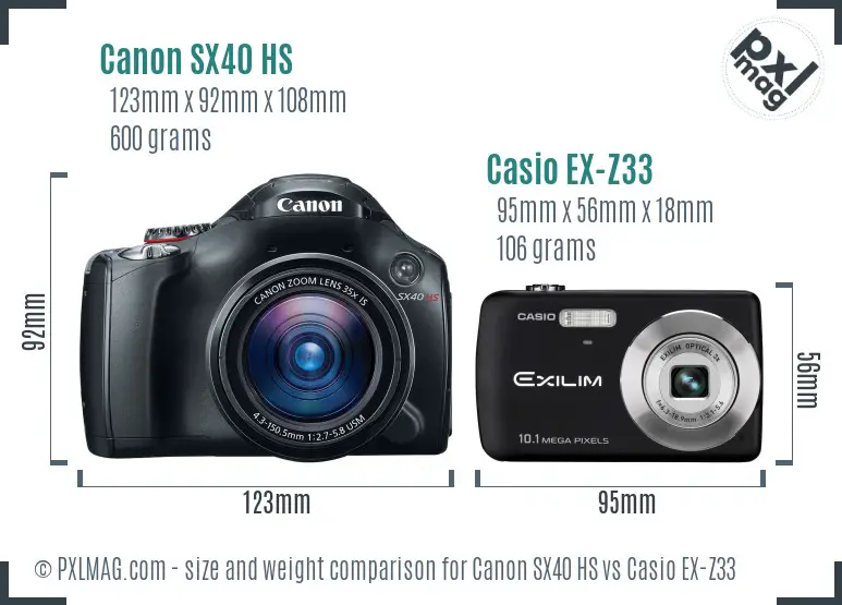 Canon SX40 HS vs Casio EX-Z33 size comparison