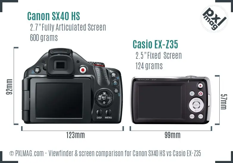 Canon SX40 HS vs Casio EX-Z35 Screen and Viewfinder comparison