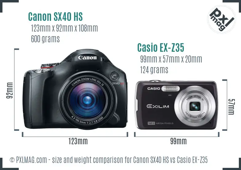 Canon SX40 HS vs Casio EX-Z35 size comparison