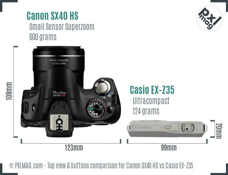 Canon SX40 HS vs Casio EX-Z35 top view buttons comparison