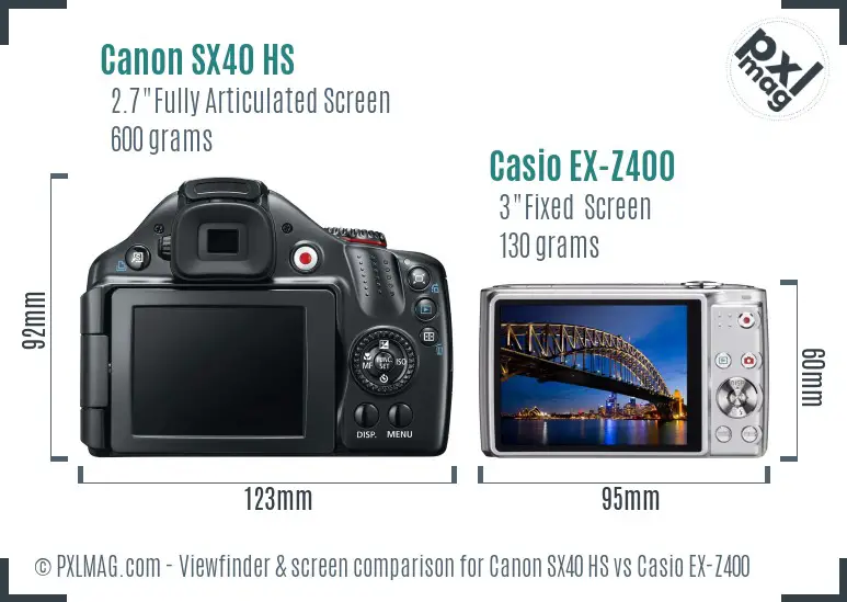 Canon SX40 HS vs Casio EX-Z400 Screen and Viewfinder comparison