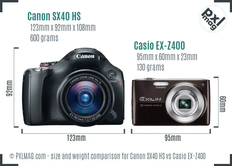 Canon SX40 HS vs Casio EX-Z400 size comparison