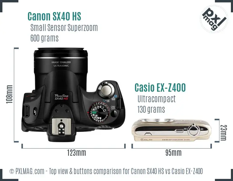 Canon SX40 HS vs Casio EX-Z400 top view buttons comparison