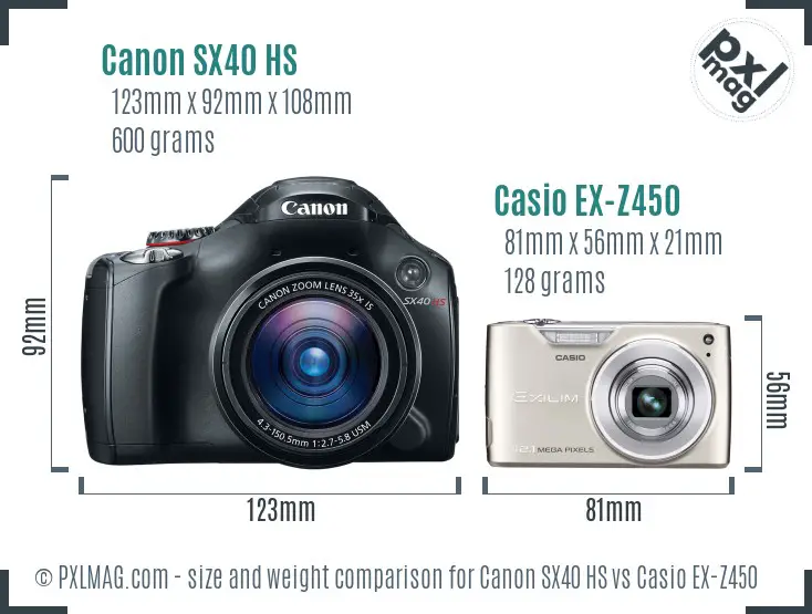 Canon SX40 HS vs Casio EX-Z450 size comparison