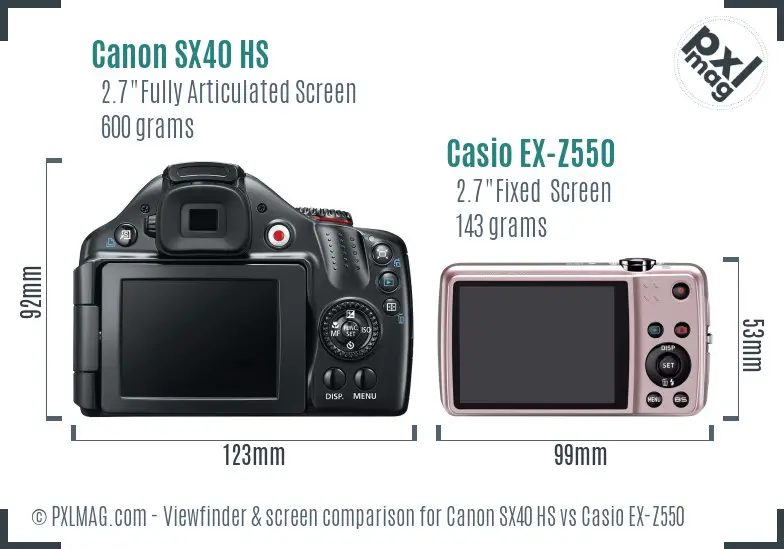 Canon SX40 HS vs Casio EX-Z550 Screen and Viewfinder comparison