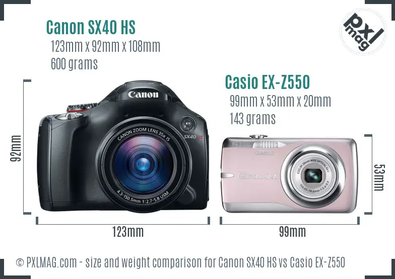 Canon SX40 HS vs Casio EX-Z550 size comparison