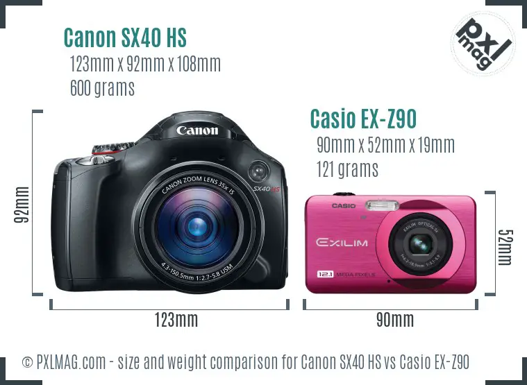 Canon SX40 HS vs Casio EX-Z90 size comparison