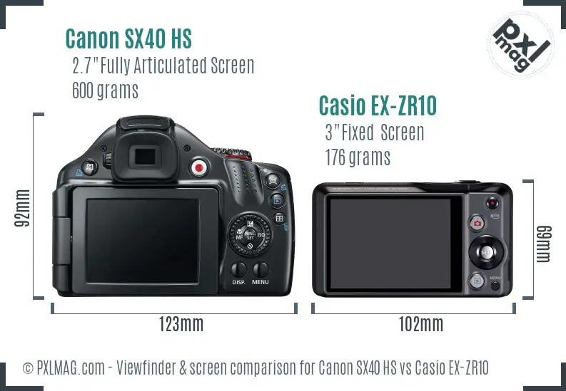 Canon SX40 HS vs Casio EX-ZR10 Screen and Viewfinder comparison