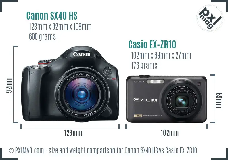 Canon SX40 HS vs Casio EX-ZR10 size comparison