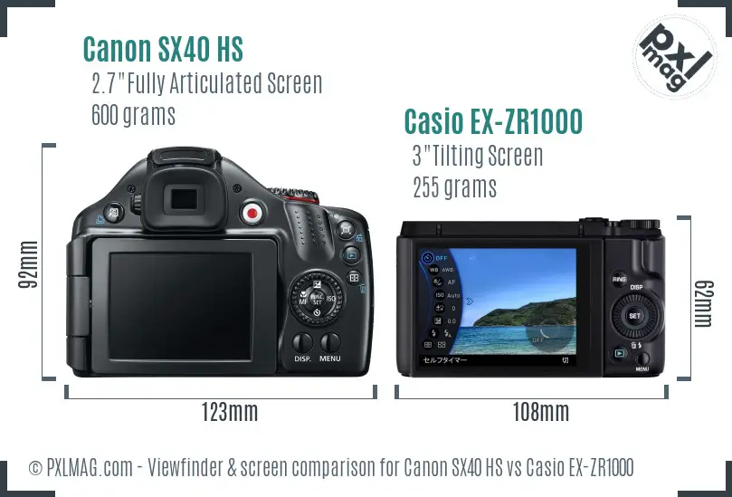 Canon SX40 HS vs Casio EX-ZR1000 Screen and Viewfinder comparison