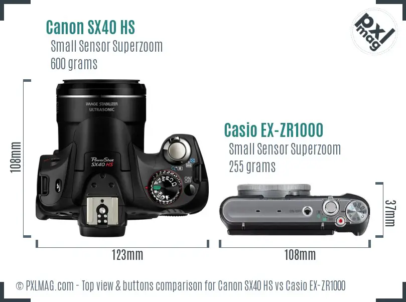 Canon SX40 HS vs Casio EX-ZR1000 top view buttons comparison