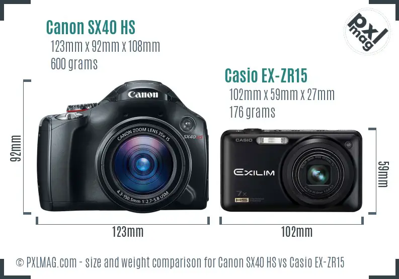 Canon SX40 HS vs Casio EX-ZR15 size comparison