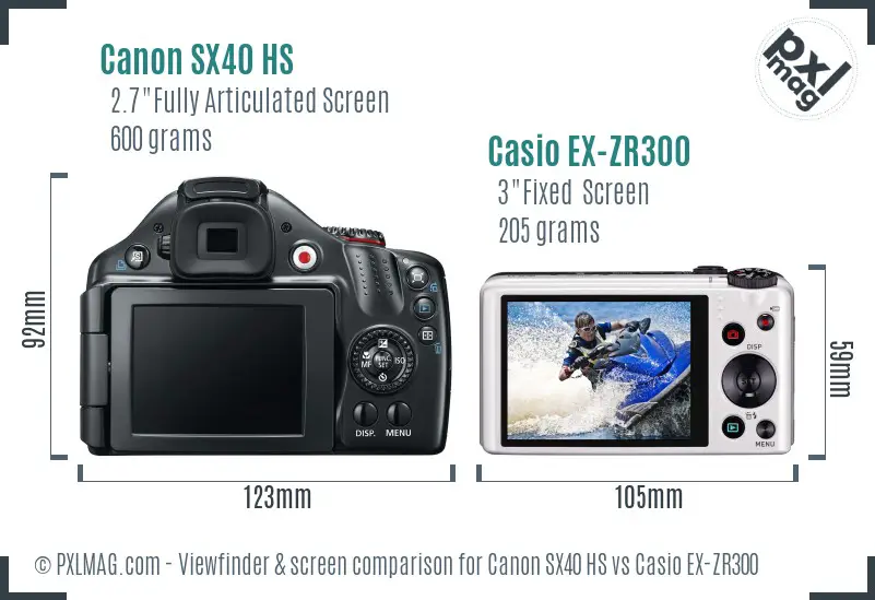 Canon SX40 HS vs Casio EX-ZR300 Screen and Viewfinder comparison