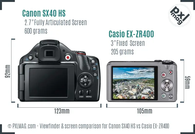 Canon SX40 HS vs Casio EX-ZR400 Screen and Viewfinder comparison