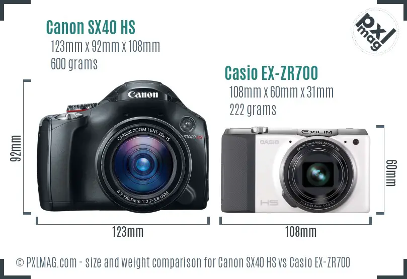 Canon SX40 HS vs Casio EX-ZR700 size comparison