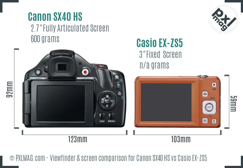Canon SX40 HS vs Casio EX-ZS5 Screen and Viewfinder comparison