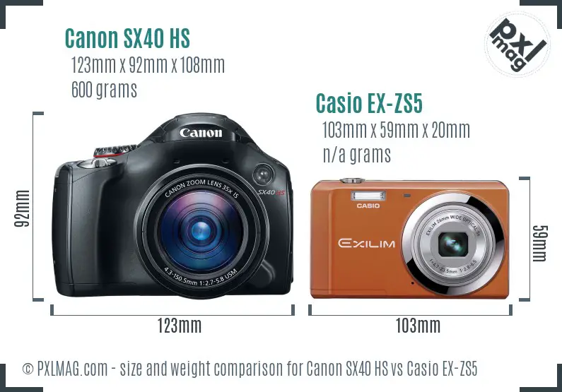 Canon SX40 HS vs Casio EX-ZS5 size comparison