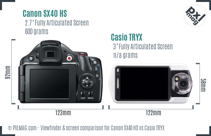 Canon SX40 HS vs Casio TRYX Screen and Viewfinder comparison