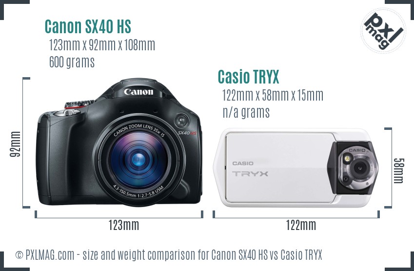 Canon SX40 HS vs Casio TRYX size comparison