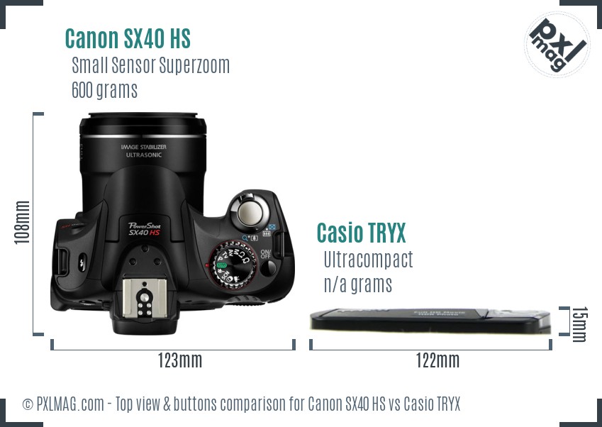 Canon SX40 HS vs Casio TRYX top view buttons comparison