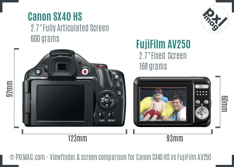 Canon SX40 HS vs FujiFilm AV250 Screen and Viewfinder comparison