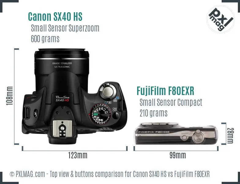 Canon SX40 HS vs FujiFilm F80EXR top view buttons comparison