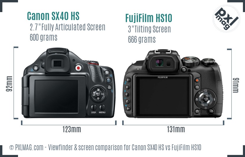 Canon SX40 HS vs FujiFilm HS10 Screen and Viewfinder comparison
