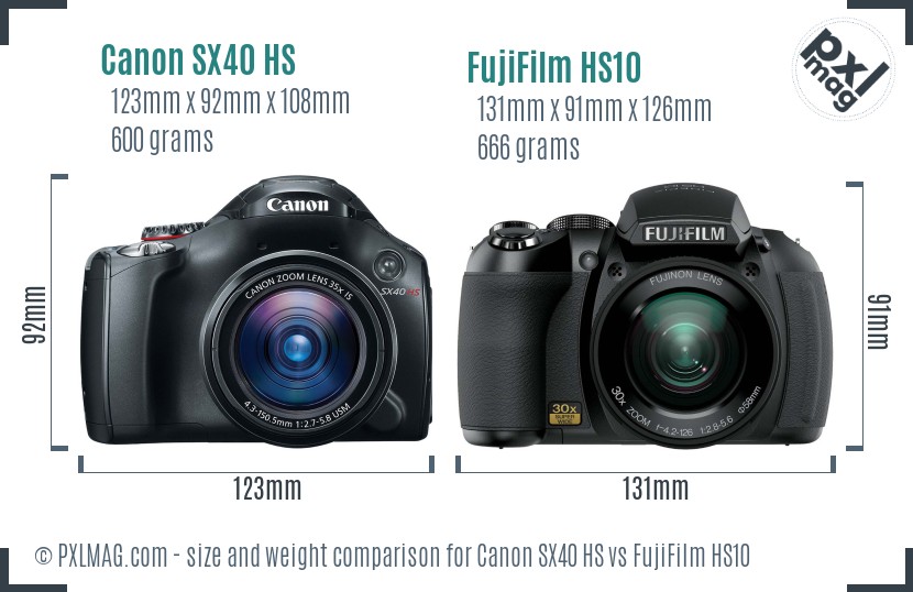 Canon SX40 HS vs FujiFilm HS10 size comparison Canon SX40 HS vs FujiFilm HS10 size comparison