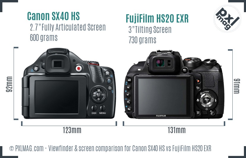 Canon SX40 HS vs FujiFilm HS20 EXR Screen and Viewfinder comparison