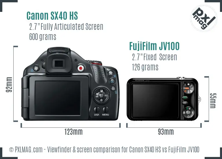 Canon SX40 HS vs FujiFilm JV100 Screen and Viewfinder comparison