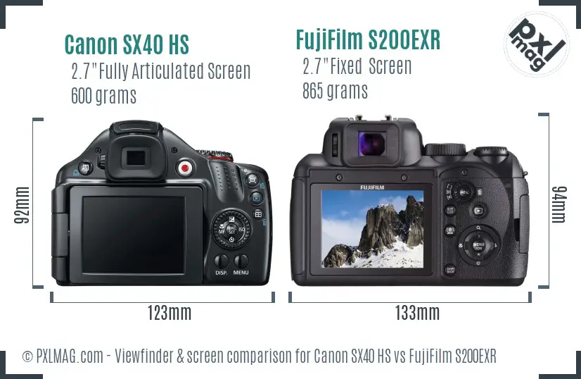 Canon SX40 HS vs FujiFilm S200EXR Screen and Viewfinder comparison