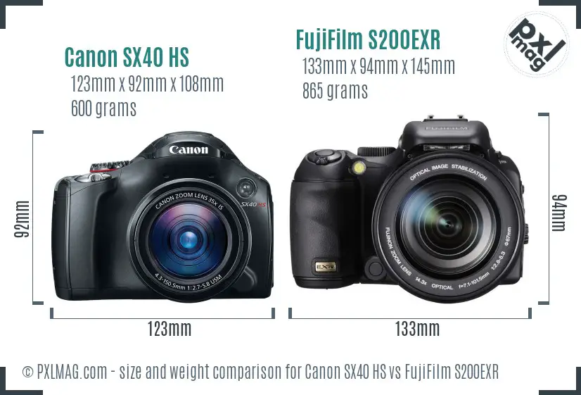 Canon SX40 HS vs FujiFilm S200EXR size comparison