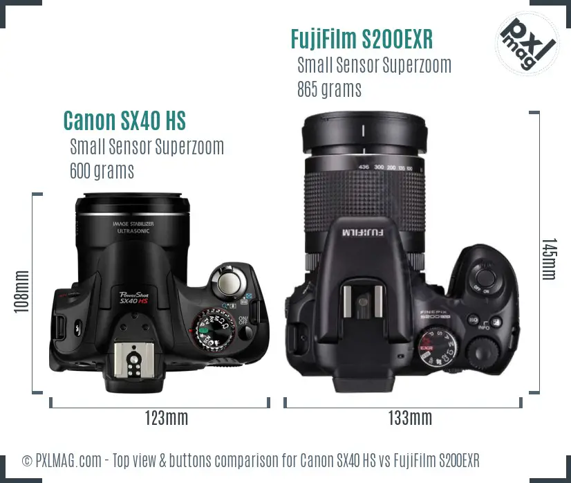 Canon SX40 HS vs FujiFilm S200EXR top view buttons comparison