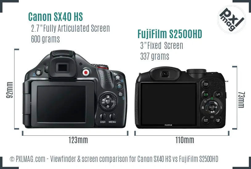 Canon SX40 HS vs FujiFilm S2500HD Screen and Viewfinder comparison